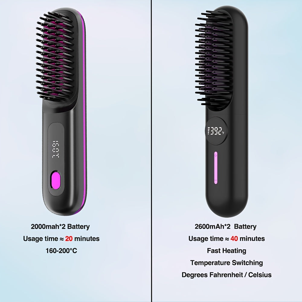 Cordless Hair Straightener for Travel,Mini Hair Straightener Comb with Negative Ion,Portable hot Brush Hair Straightener for Women, Rechargeable 9600mAh Battery, Anti-Scald,12 Temp-Setting