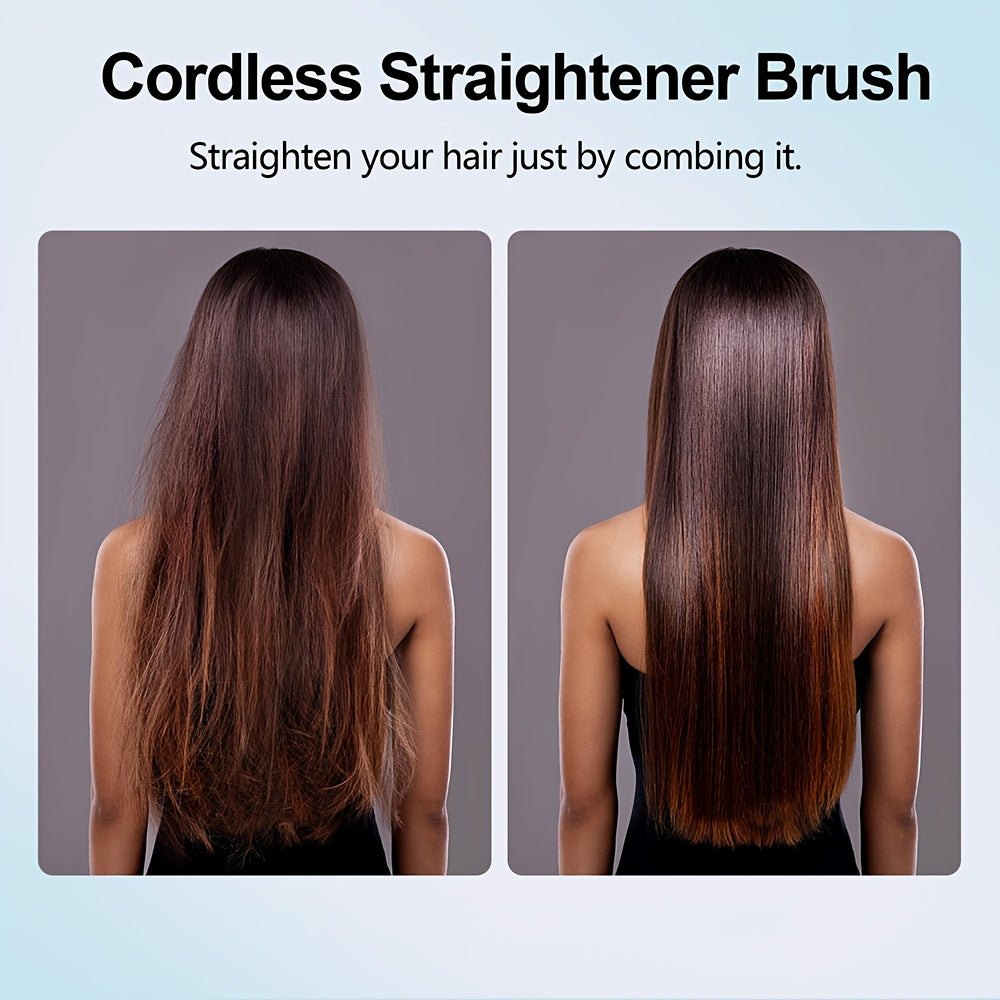 Cordless Hair Straightener for Travel,Mini Hair Straightener Comb with Negative Ion,Portable hot Brush Hair Straightener for Women, Rechargeable 9600mAh Battery, Anti-Scald,12 Temp-Setting