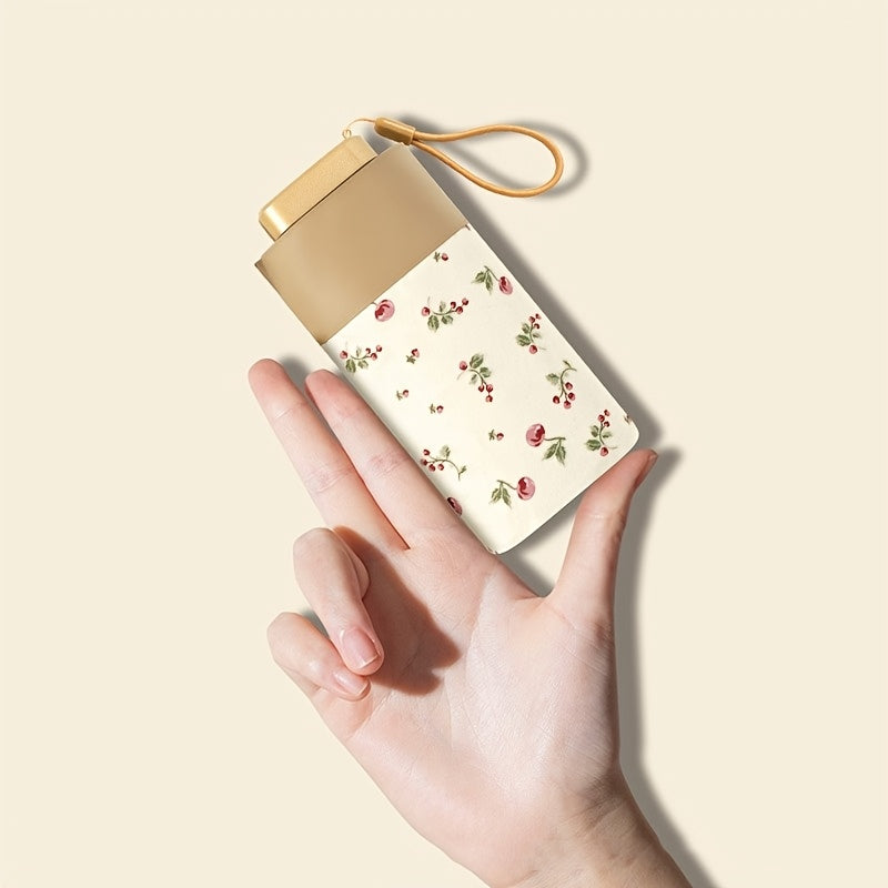 Foldable Umbrella Stylish Floral Card Design, Durable Iron Frame, Manual Open, Compact & Lightweight for Rain or Sun Protection, Rainproof Umbrella