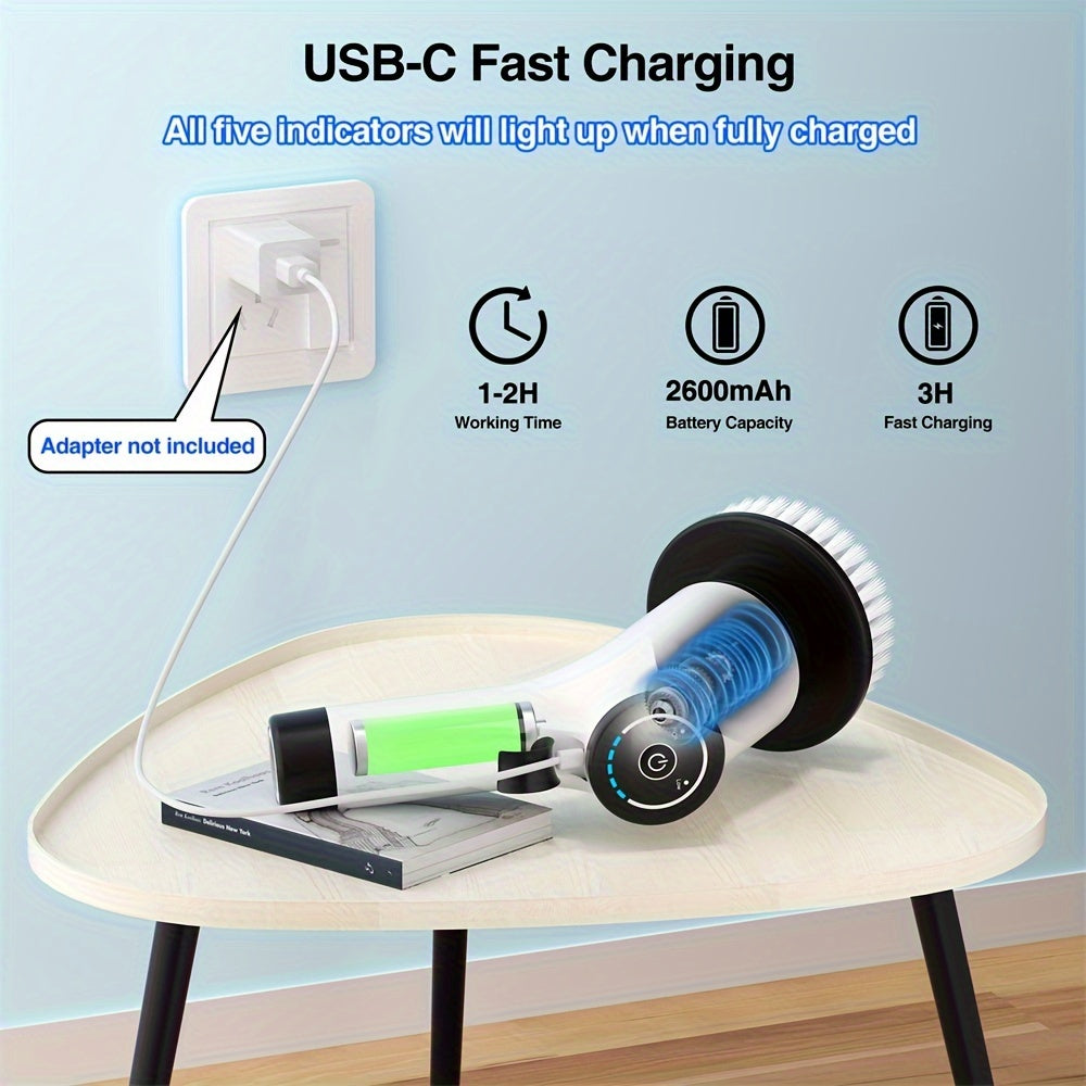 Electric Spin Scrubber, Cordless Cleaning Brush with 8 Replaceable Brush Heads and Adjustable Extension Handle, Power Scrubber Dual Speed Shower Scrubber for Tub, Tile, Floor, Bathroom, Kitchen, Car