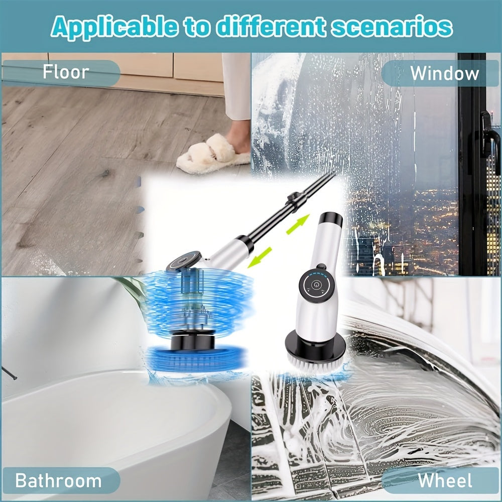 Electric Spin Scrubber, Cordless Cleaning Brush with 8 Replaceable Brush Heads and Adjustable Extension Handle, Power Scrubber Dual Speed Shower Scrubber for Tub, Tile, Floor, Bathroom, Kitchen, Car