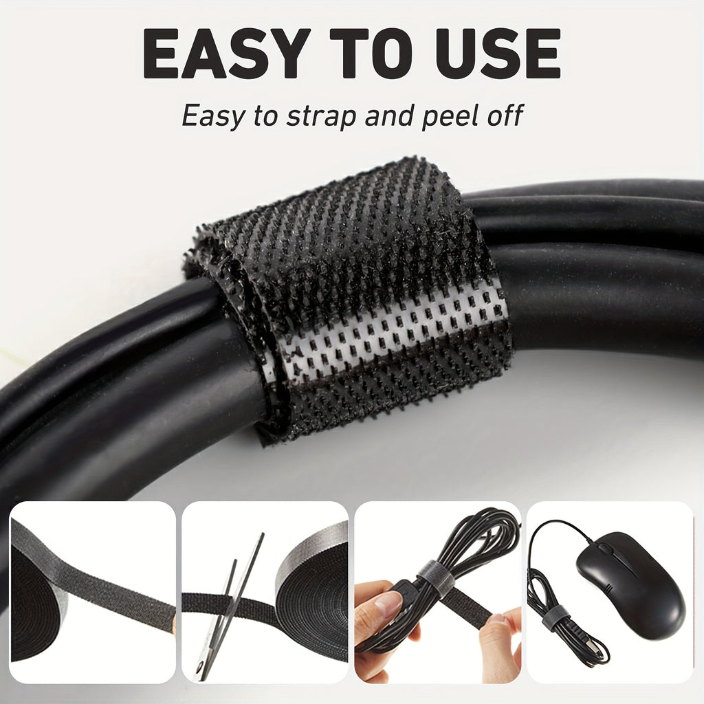 4 Rolls Self-Adhesive Hook and Loop Tape Heavy Duty Sticky Back Tape Fastener - Double Roll with Adhesive Backing - Cut to Size Strips