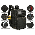 Military 45L Tactical Assault Backpack 3 day assault pack with Molle Waterproof backpack Camouflage