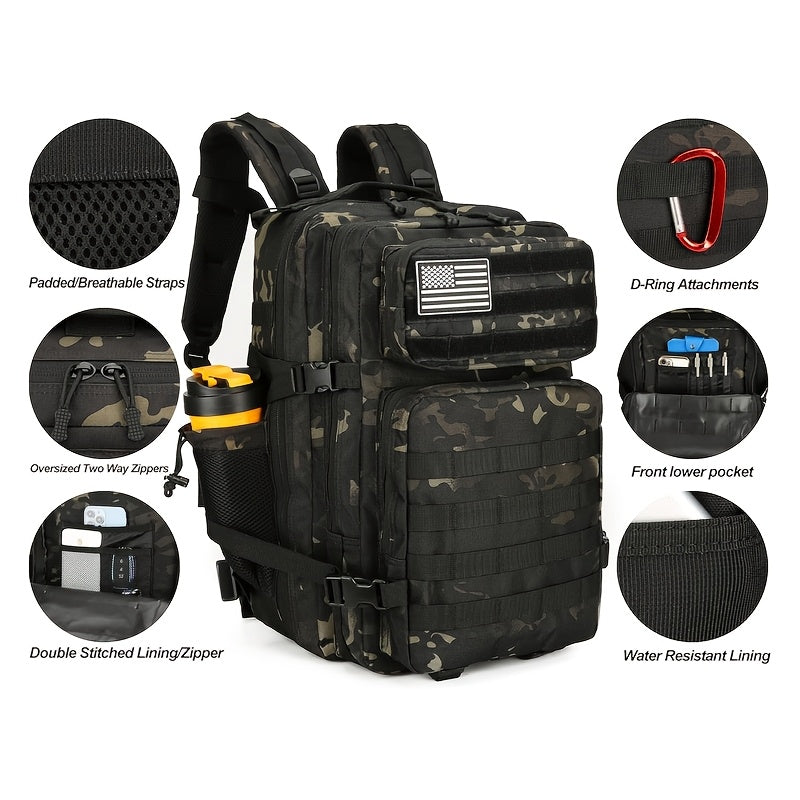 Military 45L Tactical Assault Backpack 3 day assault pack with Molle Waterproof backpack Camouflage