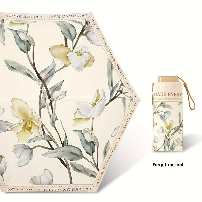 Foldable Umbrella Stylish Floral Card Design, Durable Iron Frame, Manual Open, Compact & Lightweight for Rain or Sun Protection, Rainproof Umbrella