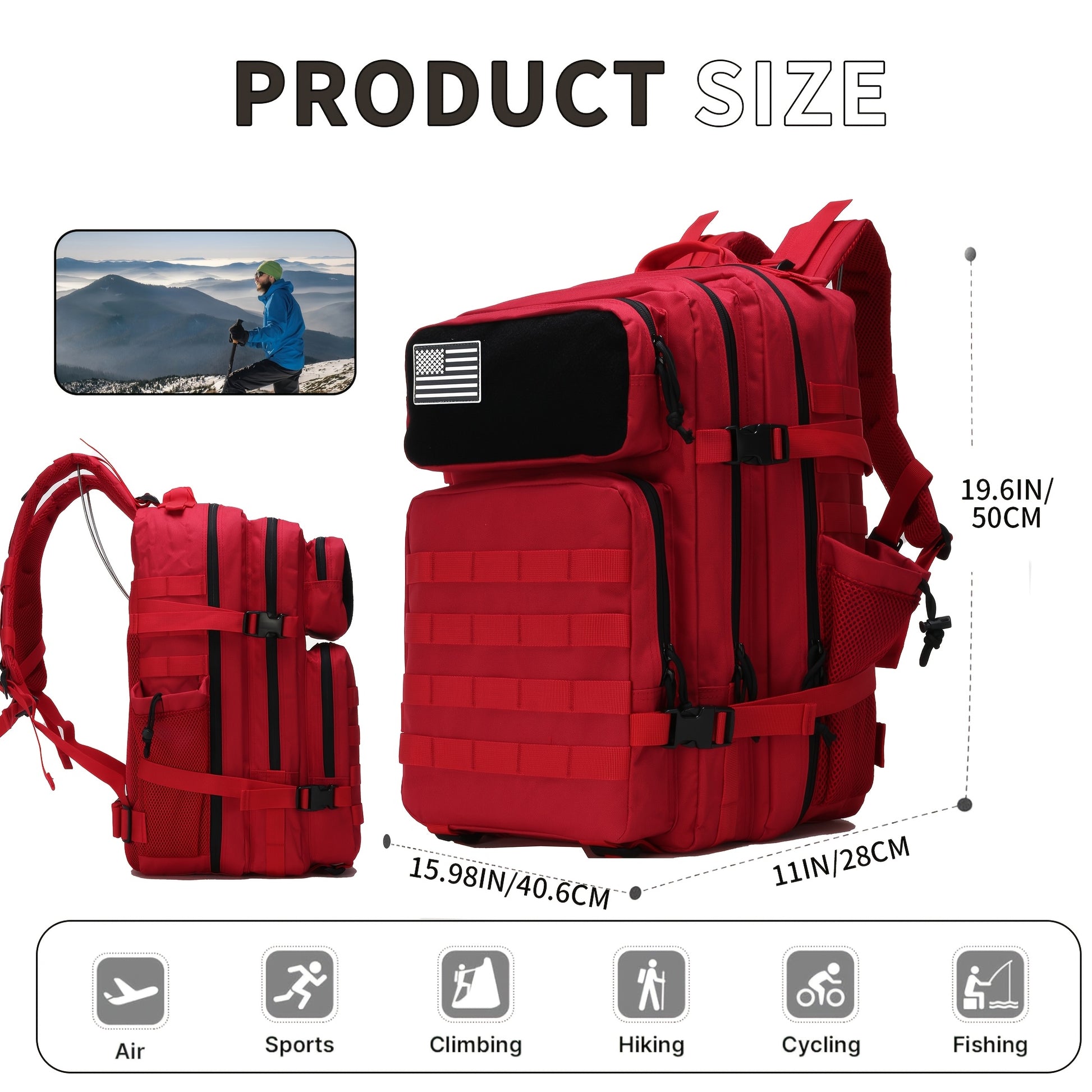 Military 45L Tactical Assault Backpack 3 day assault pack with Molle Waterproof backpack RED