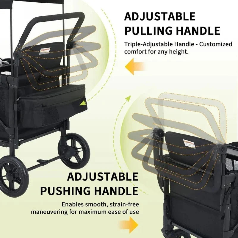 Adjustable pulling & pushing handle — triple-adjustable, customized for any height